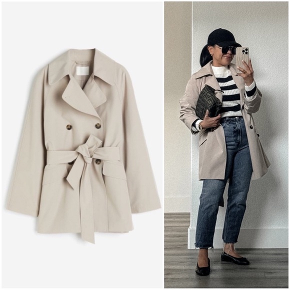 Beige Short Trench Coat (L, XL) - Picture 1 of 9
